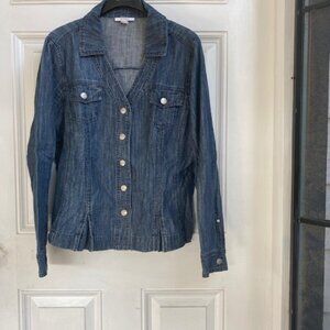 Dressbarn Denim Utility Shirt Long Sleeve Snap Front Dual Pocket Shirt Top Large